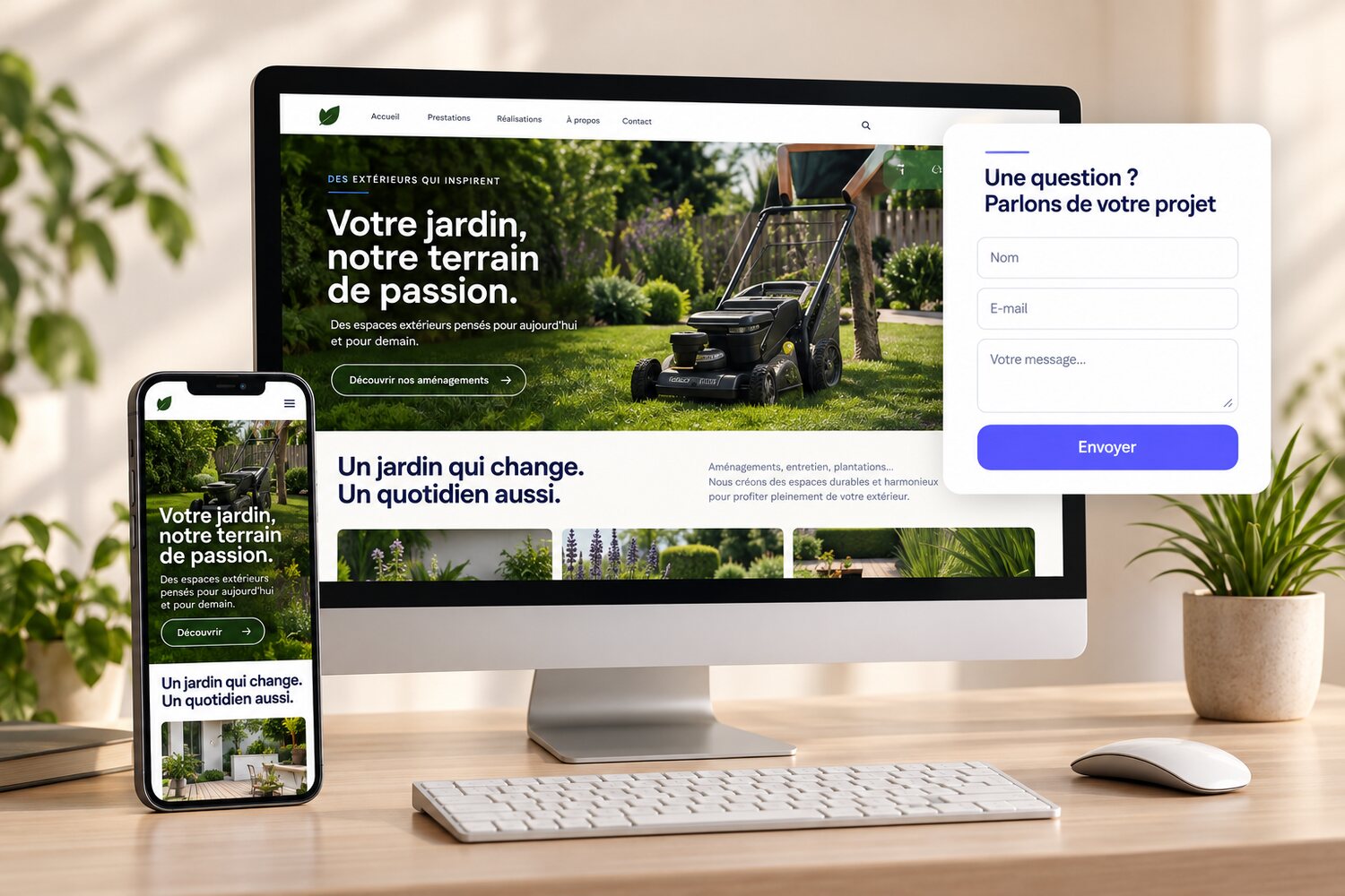 Un site vitrine affiché sur ordinateur et sur mobile